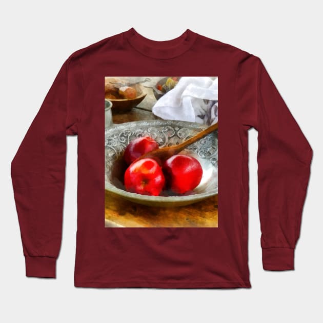 Kitchens - Apples in a Silver Bowl Long Sleeve T-Shirt by SusanSavad